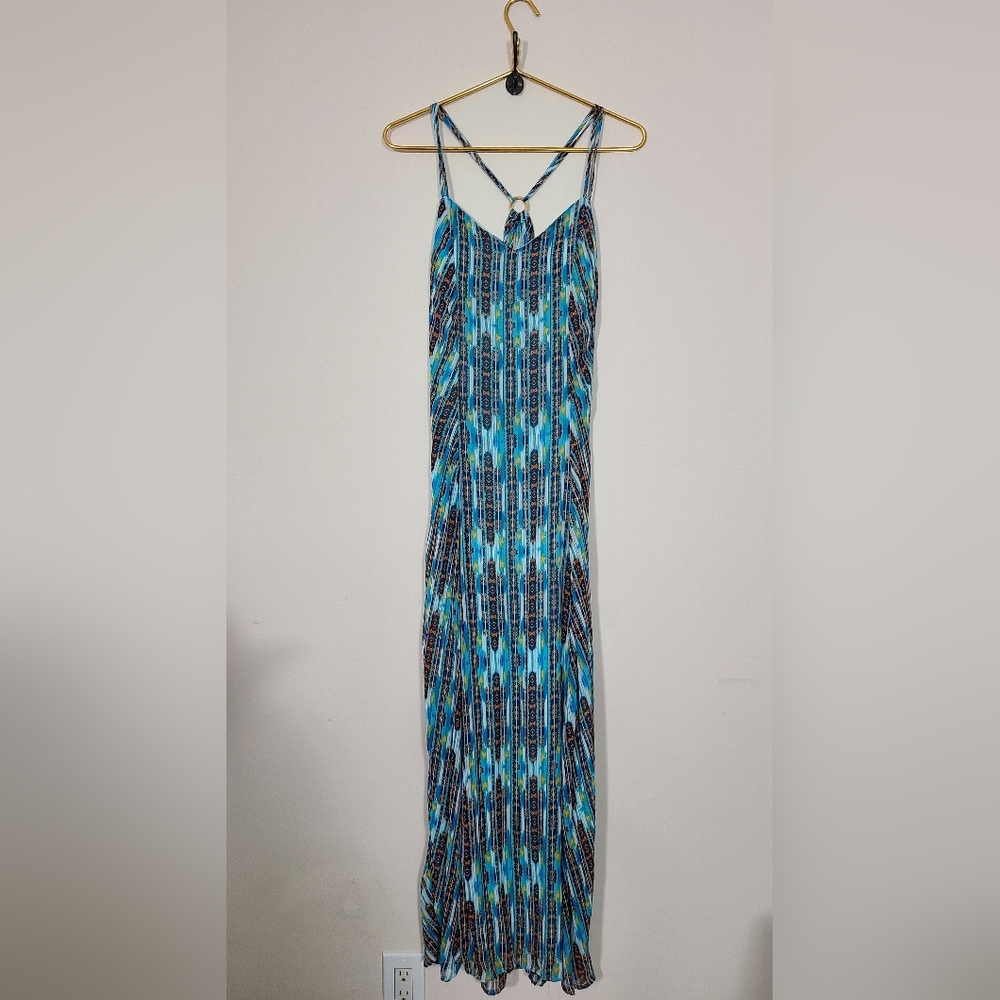 Romeo & Juliet Couture Teal Multicolor Strappy Maxi Dress Womens Size Large